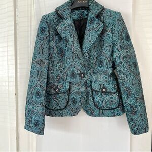 Elegant Blue Paisley Women's Jacket with front pockets